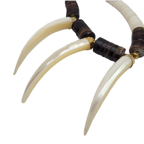 Navajo Heishi Bead Bear Claw Necklace Petrified Wood Bone And Shell