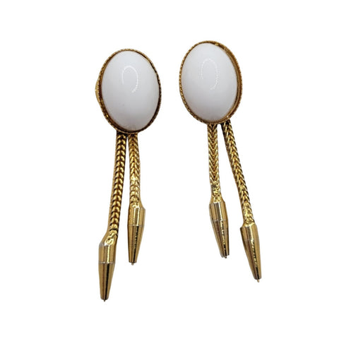 Hobe Gold Tone Chain Milk Glass Brooch And Earrings Mid Century Modern Jewelry