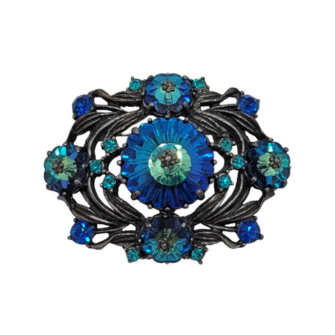WEISS Blue Margarita Rivoli Rhinestone Brooch