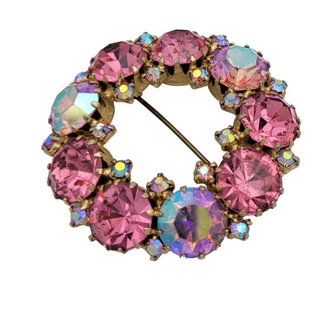 Weiss Pink Aurora Borealis Rhinestone Brooch