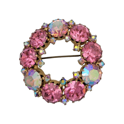 Weiss Pink Aurora Borealis Rhinestone Brooch