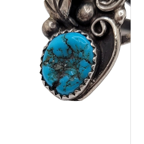 Rose Anne Begay Navajo Sterling Silver Turquoise Coral Feather Design Ring Size 6.75