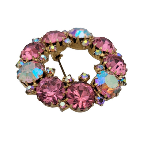Weiss Pink Aurora Borealis Rhinestone Brooch