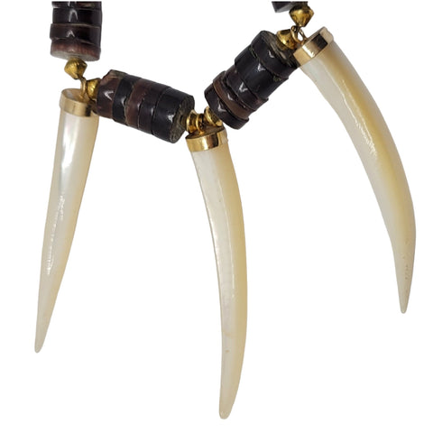 Navajo Heishi Bead Bear Claw Necklace Petrified Wood Bone And Shell