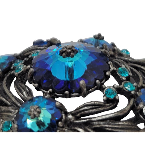 WEISS Blue Margarita Rivoli Rhinestone Brooch
