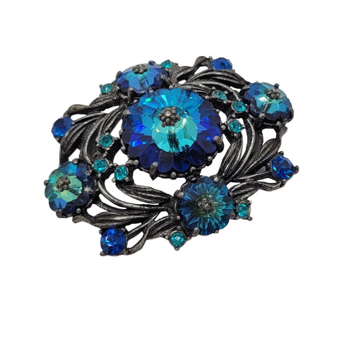 WEISS Blue Margarita Rivoli Rhinestone Brooch