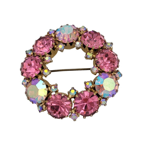 Weiss Pink Aurora Borealis Rhinestone Brooch