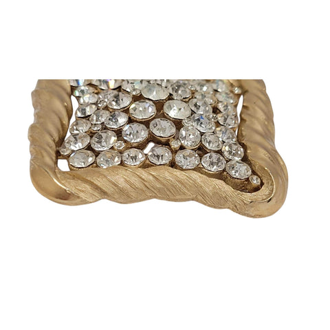 Crown Trifari Mid Century Modern Gold Tone Clear Rhinestone Square Brooch