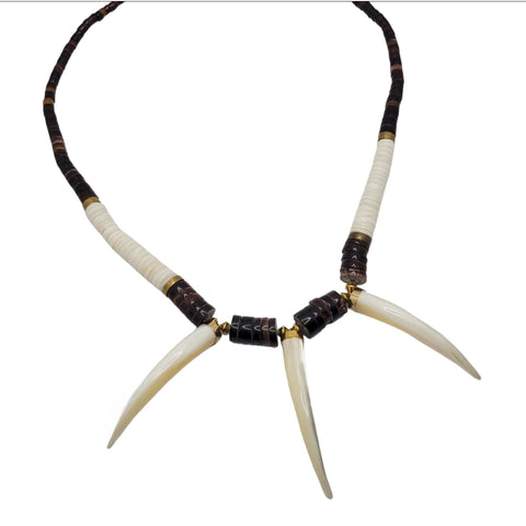 Navajo Heishi Bead Bear Claw Necklace Petrified Wood Bone And Shell