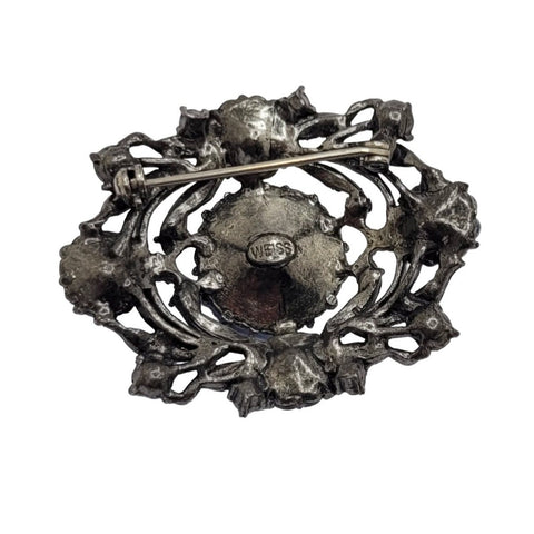 WEISS Blue Margarita Rivoli Rhinestone Brooch