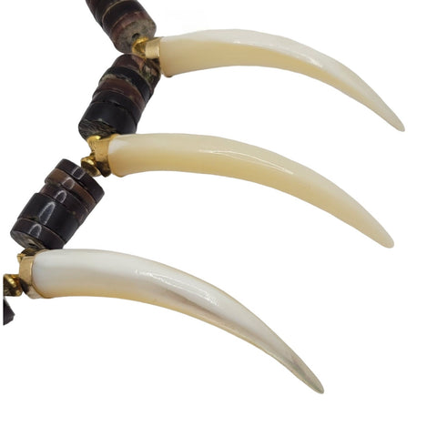 Navajo Heishi Bead Bear Claw Necklace Petrified Wood Bone And Shell