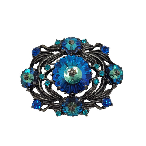 WEISS Blue Margarita Rivoli Rhinestone Brooch