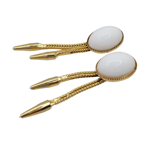 Hobe Gold Tone Chain Milk Glass Brooch And Earrings Mid Century Modern Jewelry