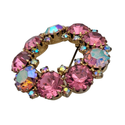 Weiss Pink Aurora Borealis Rhinestone Brooch