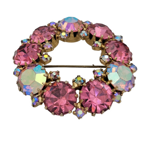 Weiss Pink Aurora Borealis Rhinestone Brooch