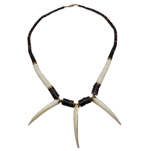 Navajo Heishi Bead Bear Claw Necklace Petrified Wood Bone And Shell