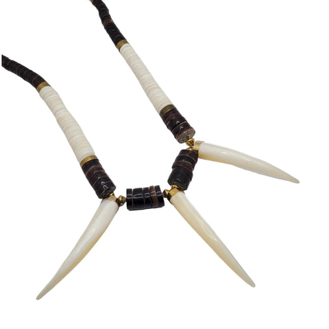 Navajo Heishi Bead Bear Claw Necklace Petrified Wood Bone And Shell